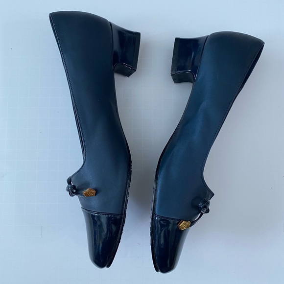 SOFT STYLE By Hush Puppies Sara Stack Heel Shoes Patent Toe Navy Blue Sz 8.5 M - Picture 4 of 8